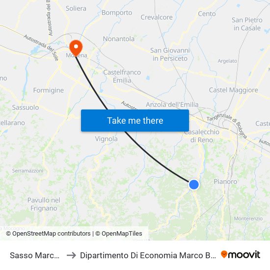 Sasso Marconi to Dipartimento Di Economia Marco Biagi map