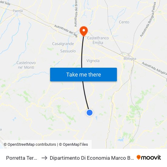 Porretta Terme to Dipartimento Di Economia Marco Biagi map