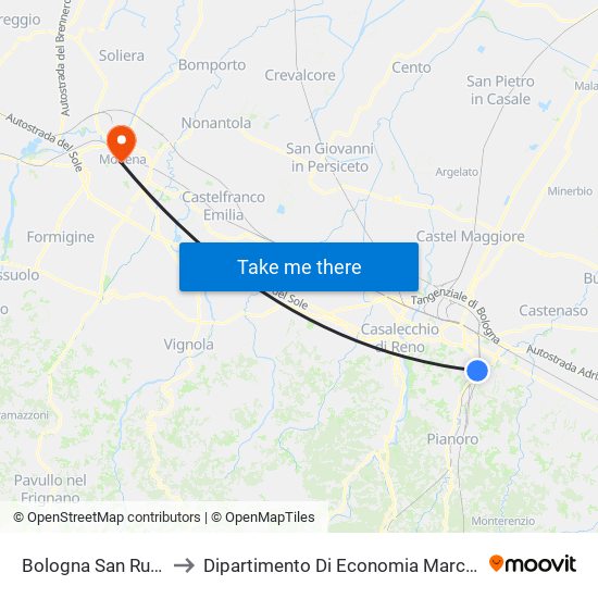 Bologna San Ruffillo to Dipartimento Di Economia Marco Biagi map