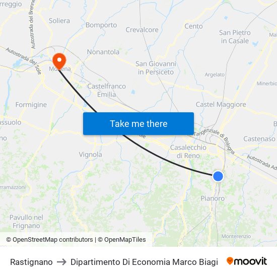 Rastignano to Dipartimento Di Economia Marco Biagi map