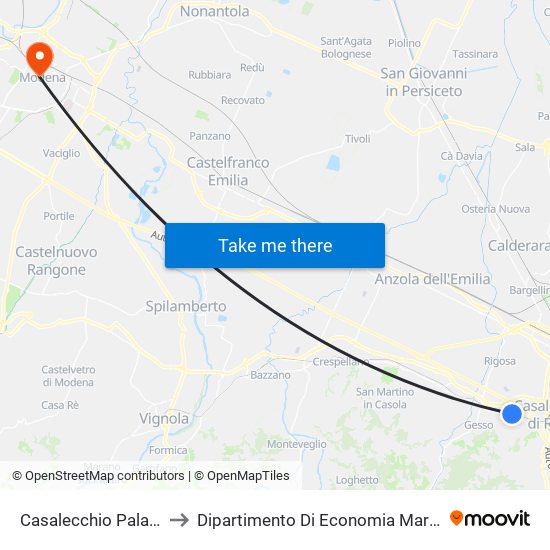 Casalecchio Palasport to Dipartimento Di Economia Marco Biagi map