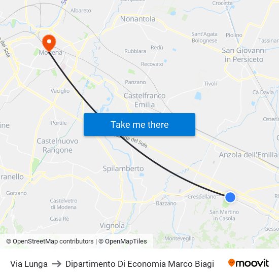 Via Lunga to Dipartimento Di Economia Marco Biagi map