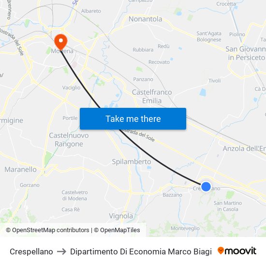 Crespellano to Dipartimento Di Economia Marco Biagi map