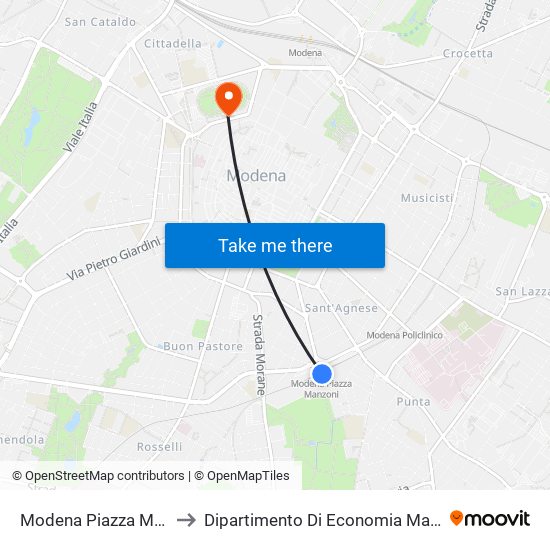 Modena Piazza Manzoni to Dipartimento Di Economia Marco Biagi map