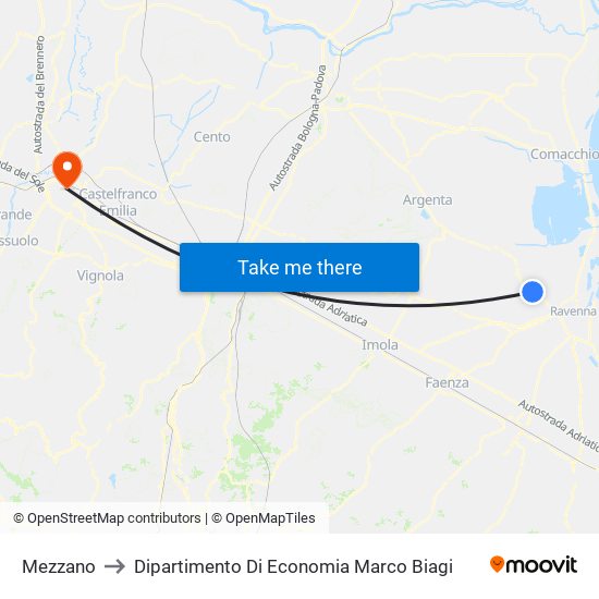 Mezzano to Dipartimento Di Economia Marco Biagi map