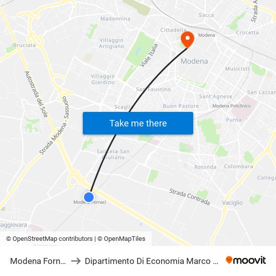 Modena Fornaci to Dipartimento Di Economia Marco Biagi map