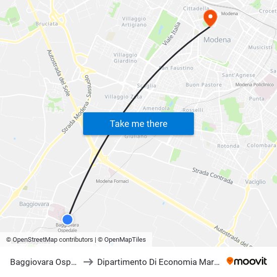 Baggiovara Ospedale to Dipartimento Di Economia Marco Biagi map