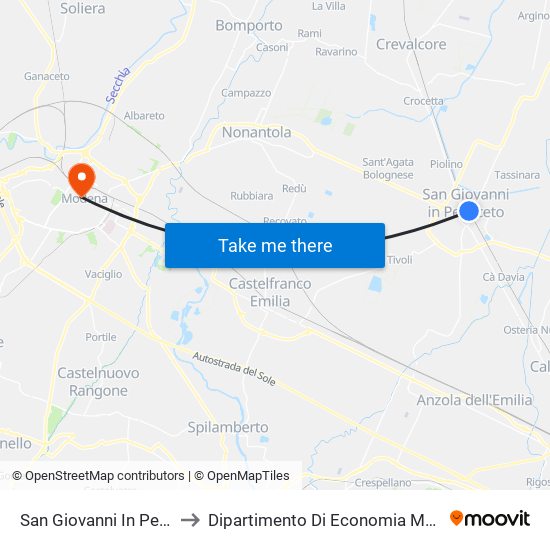 San Giovanni In Persiceto to Dipartimento Di Economia Marco Biagi map