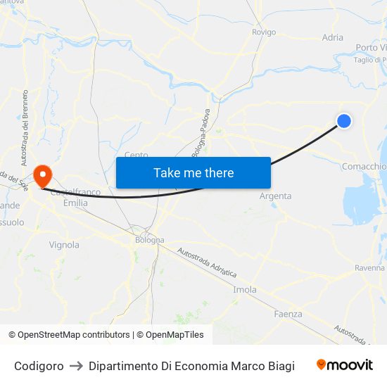 Codigoro to Dipartimento Di Economia Marco Biagi map