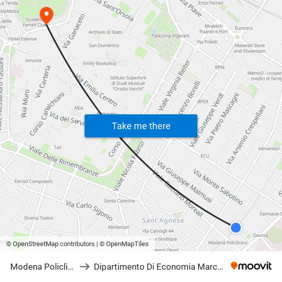 Modena Policlinico to Dipartimento Di Economia Marco Biagi map