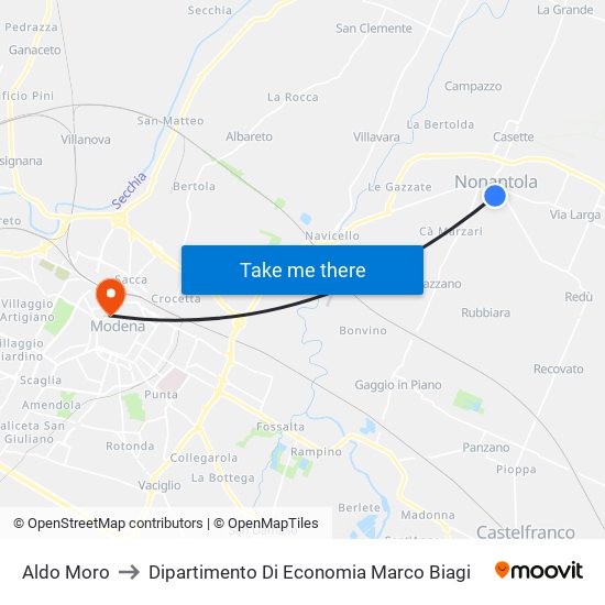 Aldo Moro to Dipartimento Di Economia Marco Biagi map
