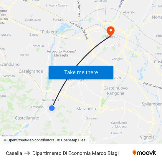 Casella to Dipartimento Di Economia Marco Biagi map
