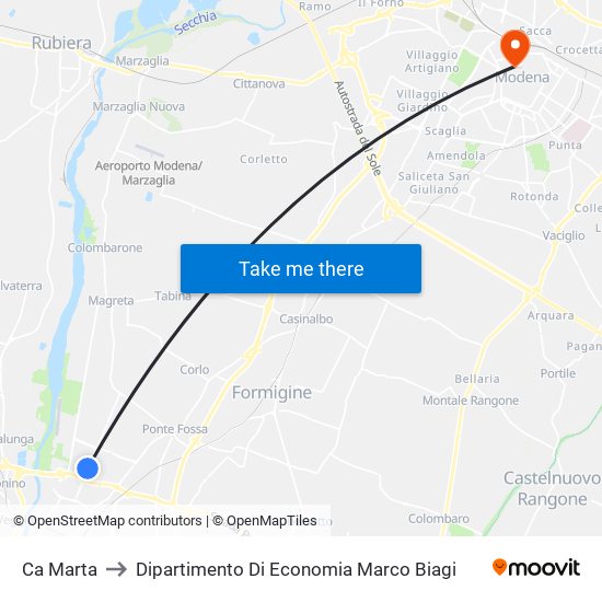 Ca Marta to Dipartimento Di Economia Marco Biagi map