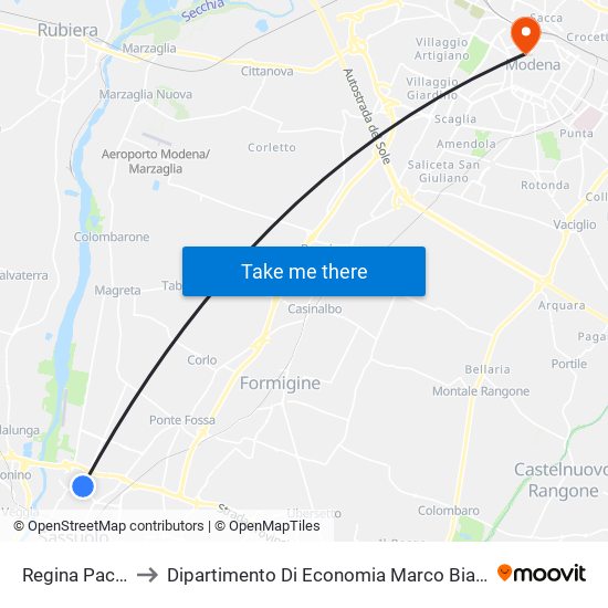 Regina Pacis to Dipartimento Di Economia Marco Biagi map
