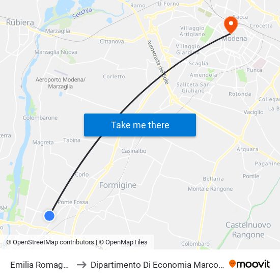 Emilia Romagna 1 to Dipartimento Di Economia Marco Biagi map