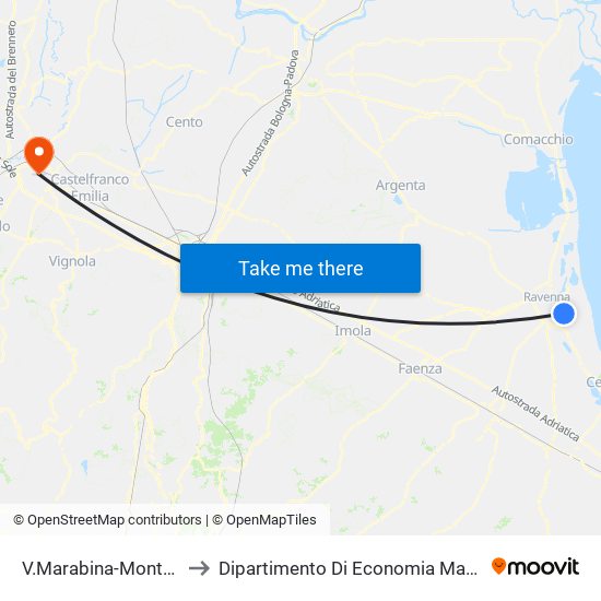 V.Marabina-Montebello to Dipartimento Di Economia Marco Biagi map