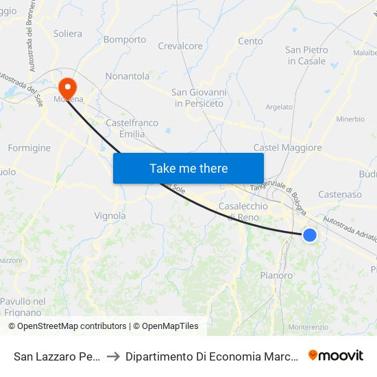 San Lazzaro Pertini to Dipartimento Di Economia Marco Biagi map