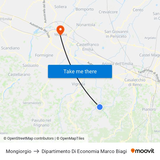 Mongiorgio to Dipartimento Di Economia Marco Biagi map