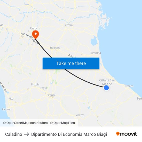 Caladino to Dipartimento Di Economia Marco Biagi map