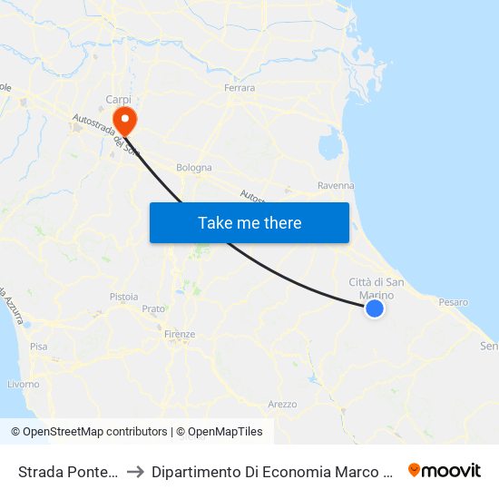 Strada Ponte IV to Dipartimento Di Economia Marco Biagi map