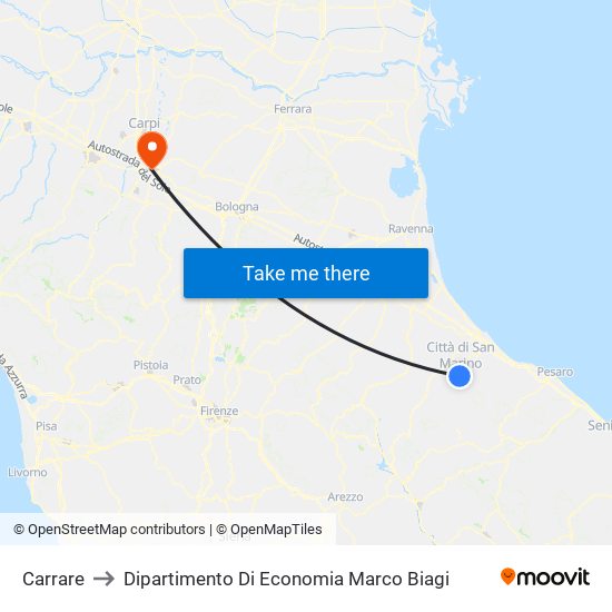 Carrare to Dipartimento Di Economia Marco Biagi map