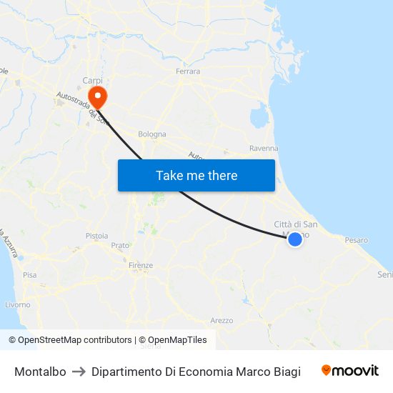 Montalbo to Dipartimento Di Economia Marco Biagi map