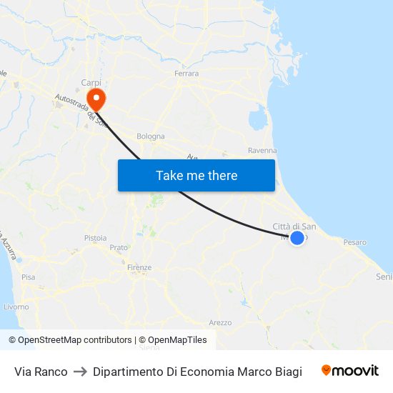 Via Ranco to Dipartimento Di Economia Marco Biagi map