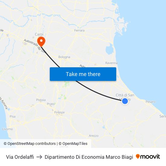 Via Ordelaffi to Dipartimento Di Economia Marco Biagi map