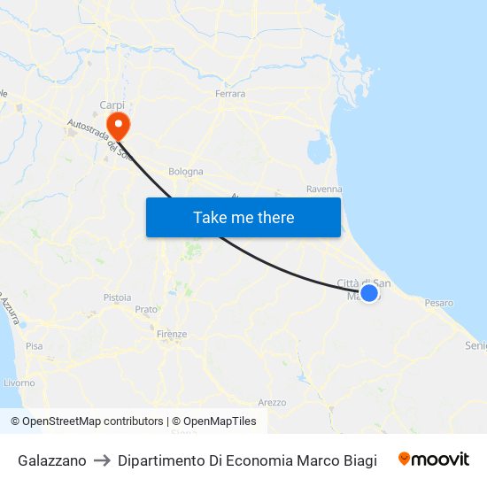 Galazzano to Dipartimento Di Economia Marco Biagi map