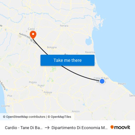 Cardio - Tane Di Baragone to Dipartimento Di Economia Marco Biagi map