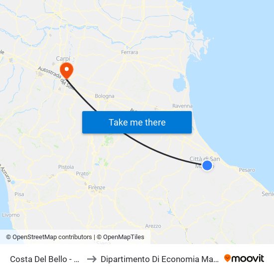 Costa Del Bello - Torinia to Dipartimento Di Economia Marco Biagi map