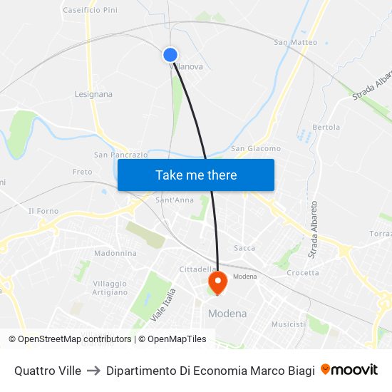 Quattro Ville to Dipartimento Di Economia Marco Biagi map