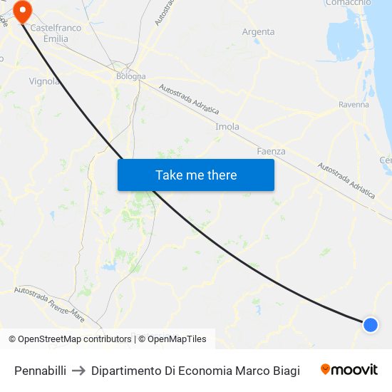 Pennabilli to Dipartimento Di Economia Marco Biagi map