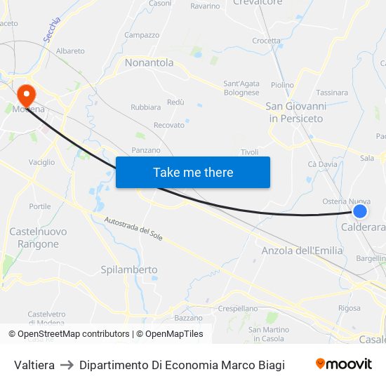 Valtiera to Dipartimento Di Economia Marco Biagi map