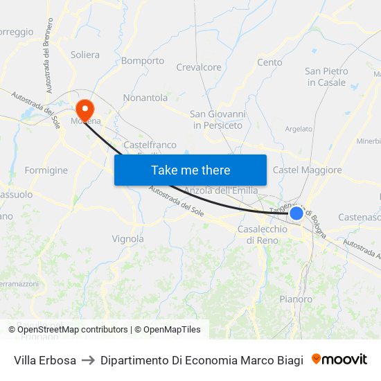 Villa Erbosa to Dipartimento Di Economia Marco Biagi map