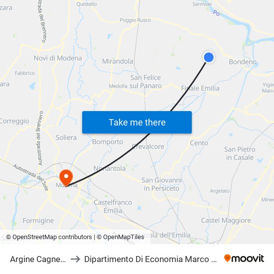 Argine Cagnetto to Dipartimento Di Economia Marco Biagi map