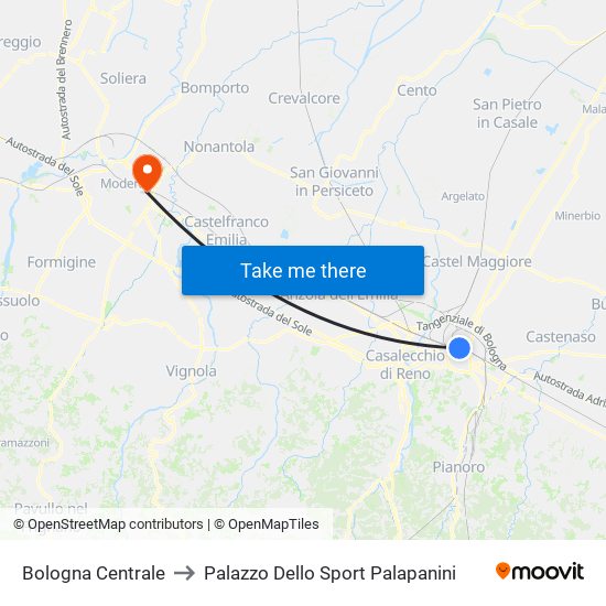 Bologna Centrale to Palazzo Dello Sport Palapanini map