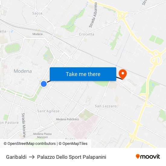 Garibaldi to Palazzo Dello Sport Palapanini map
