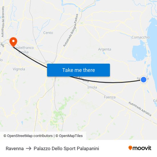 Ravenna to Palazzo Dello Sport Palapanini map