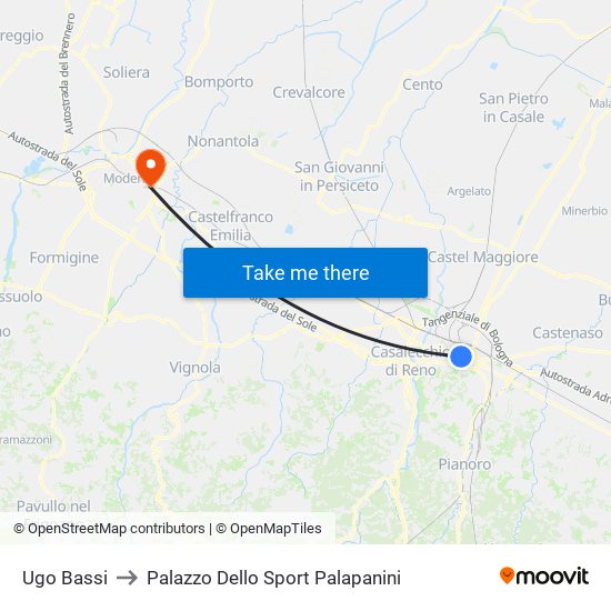 Ugo Bassi to Palazzo Dello Sport Palapanini map