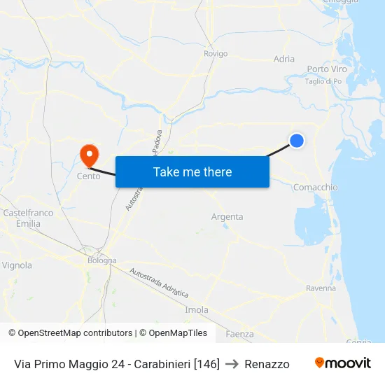 Via Primo Maggio 24 - Carabinieri to Renazzo map