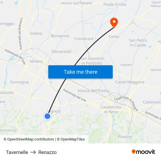 Tavernelle to Renazzo map