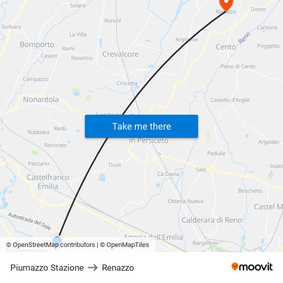 Piumazzo Stazione to Renazzo map