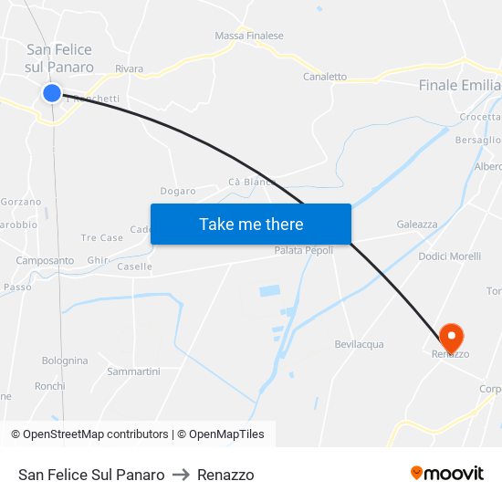 San Felice Sul Panaro to Renazzo map