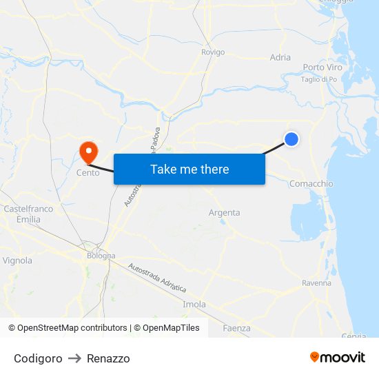 Codigoro to Renazzo map