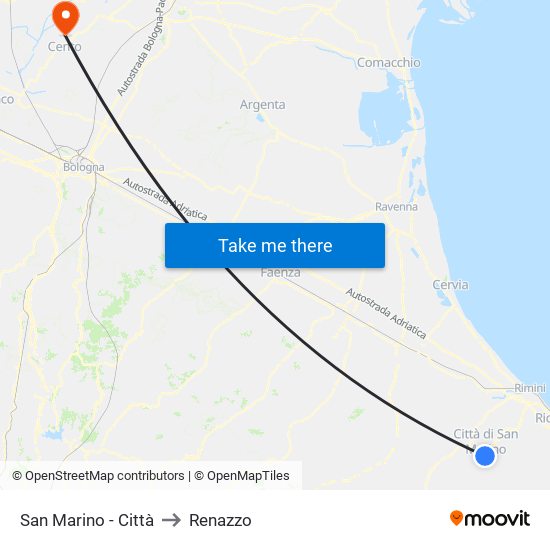 San Marino - Città to Renazzo map