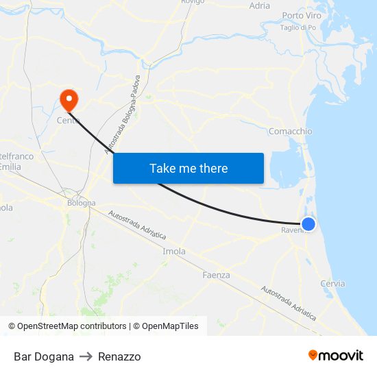 Bar Dogana to Renazzo map