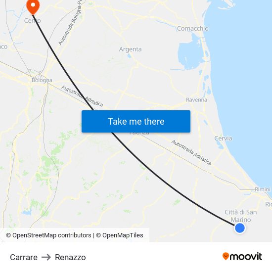 Carrare to Renazzo map