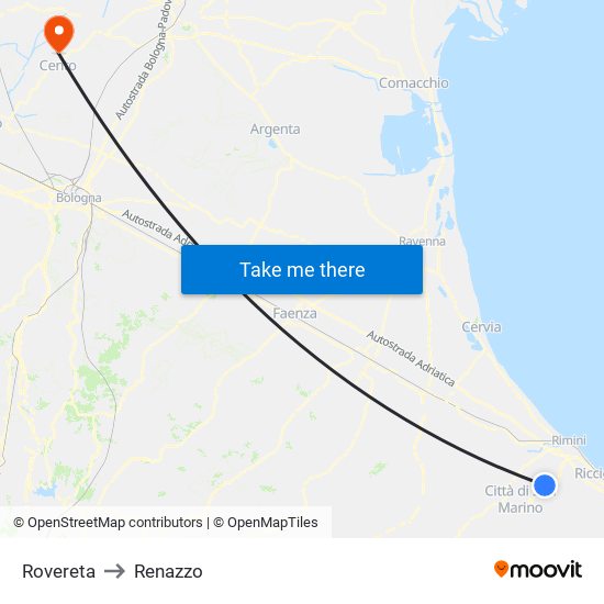 Rovereta to Renazzo map