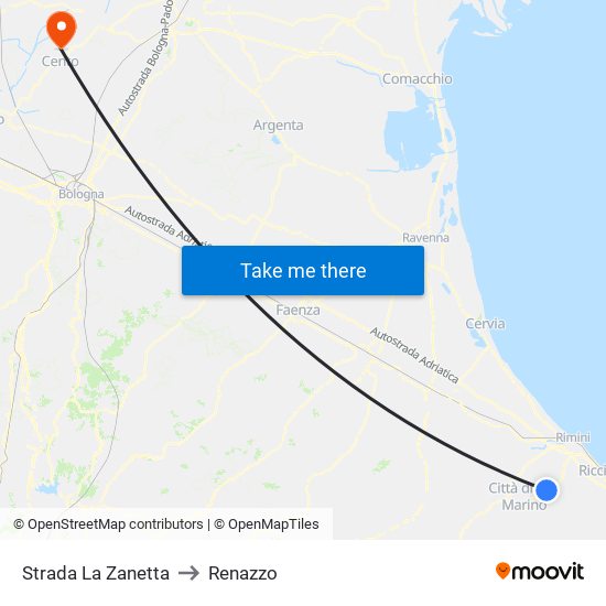 Strada La Zanetta to Renazzo map